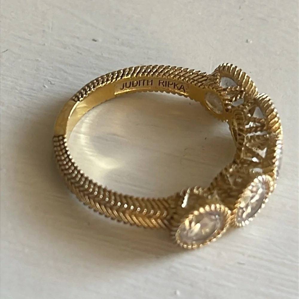 Judith Ripka 14K Gold Clad Diamonique Five Stone Band Ring - Picture 7 of 10